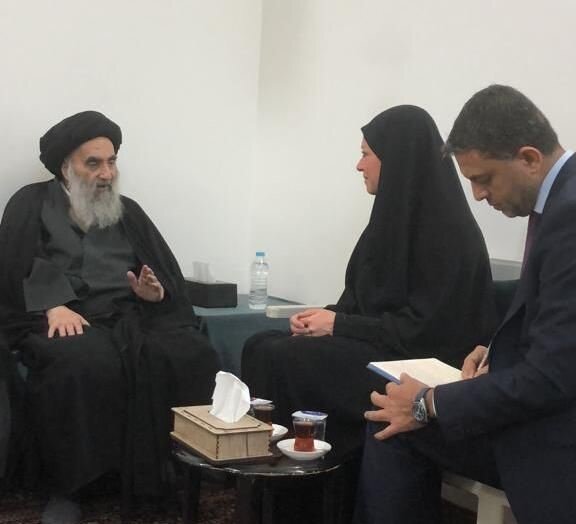 آیت الله سیستانی در دیدار نماینده سازمان ملل تاکید کردند: ضرورت اجرای اصلاحات حقیقی، توقف استفاده از خشونت علیه معترضان و عدم دخالت بیگانه
